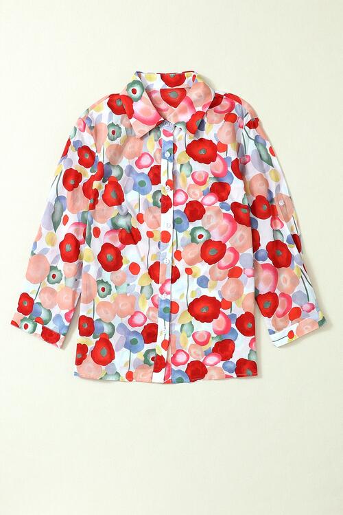 Chemise boutonnée à col fleuri