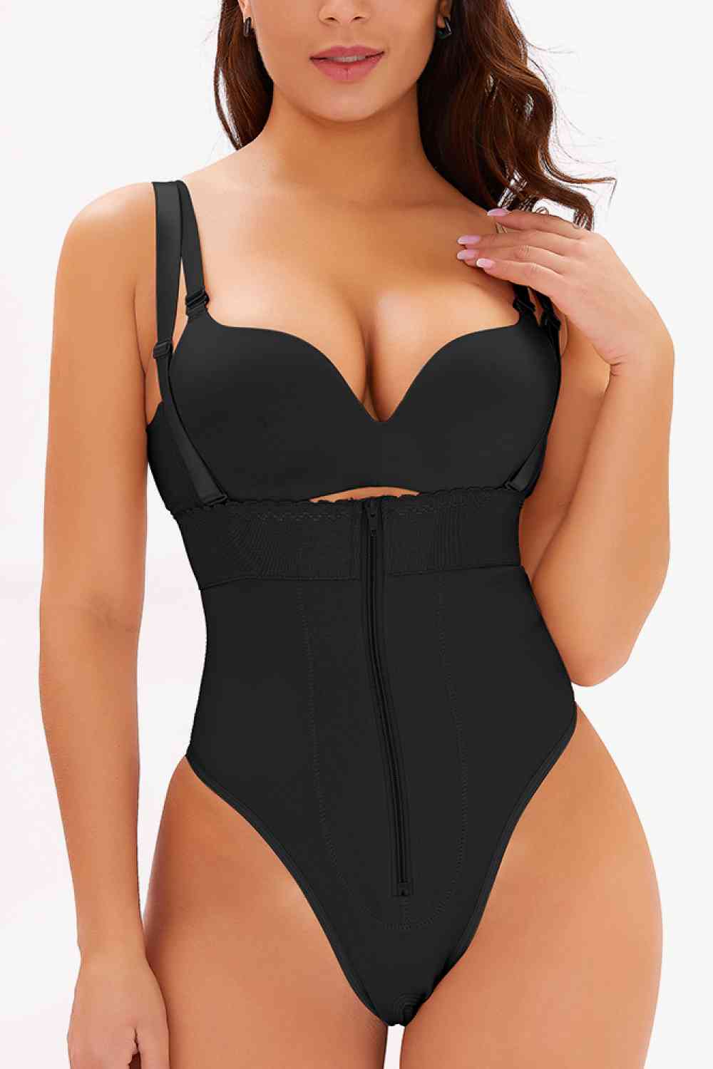 Body gainant à fermeture éclair et bretelles réglables, taille complète