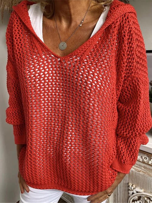 Pull à capuche ajouré à manches longues