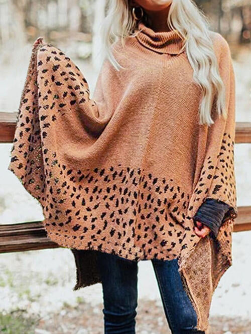 Poncho à col roulé léopard