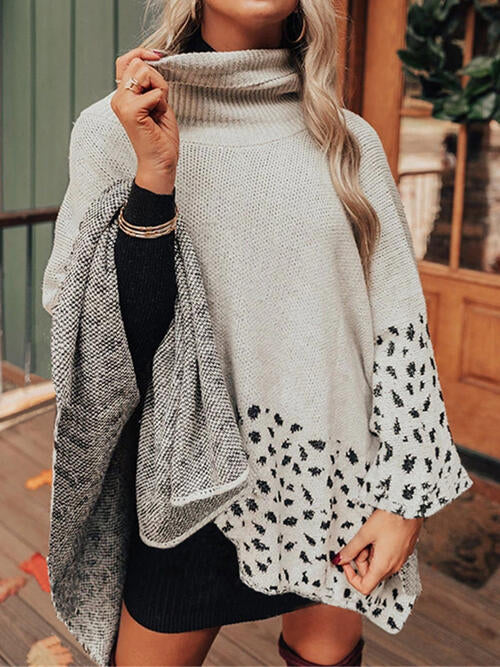 Poncho à col roulé léopard