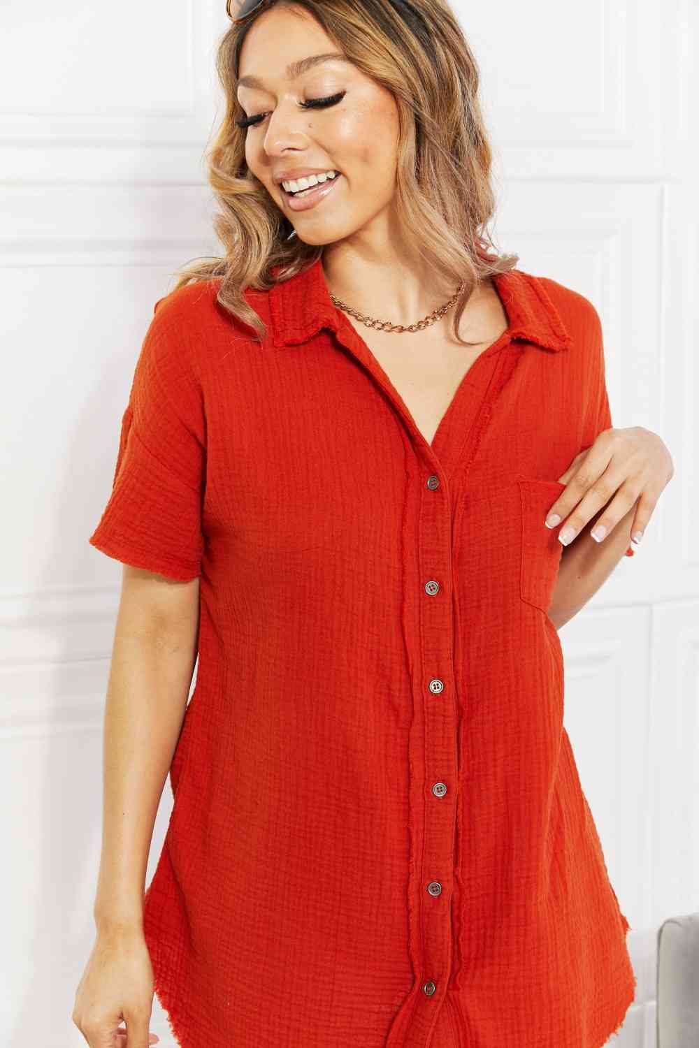 Chemise Zenana à manches courtes Summer Breeze en gaze cuivrée
