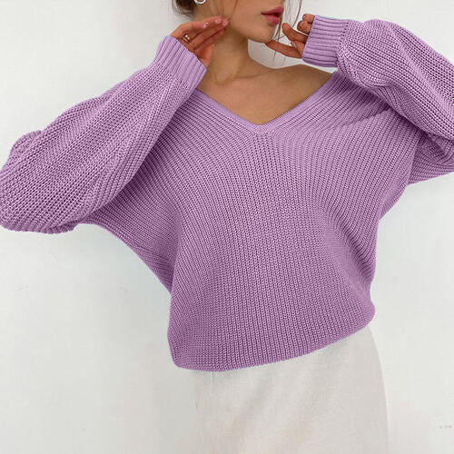 Pull à manches longues et col en V avec épaules tombantes
