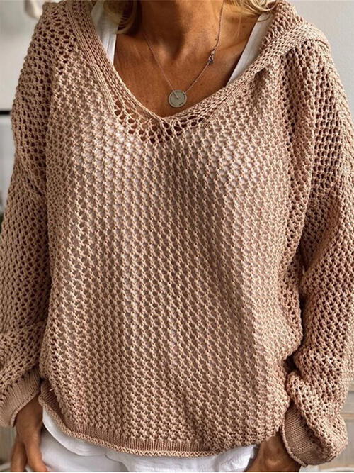 Pull à capuche ajouré à manches longues