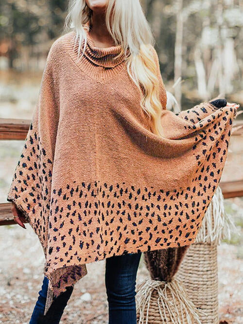 Poncho à col roulé léopard
