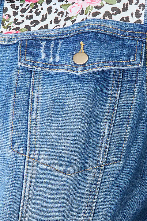 Veste en jean à ourlet brut et imprimé léopard fleuri Baeful