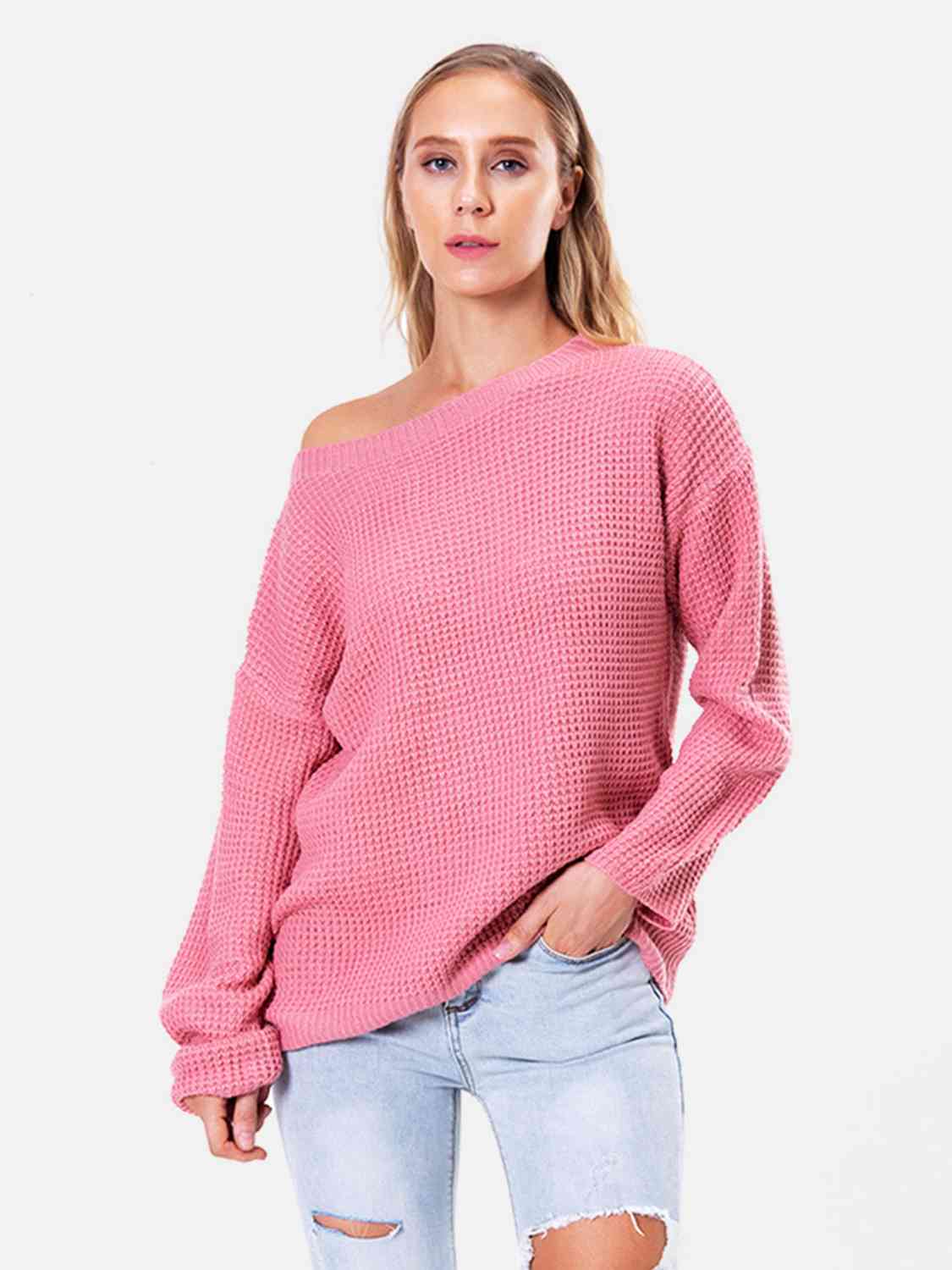 Pull à manches longues et col bateau à épaules tombantes