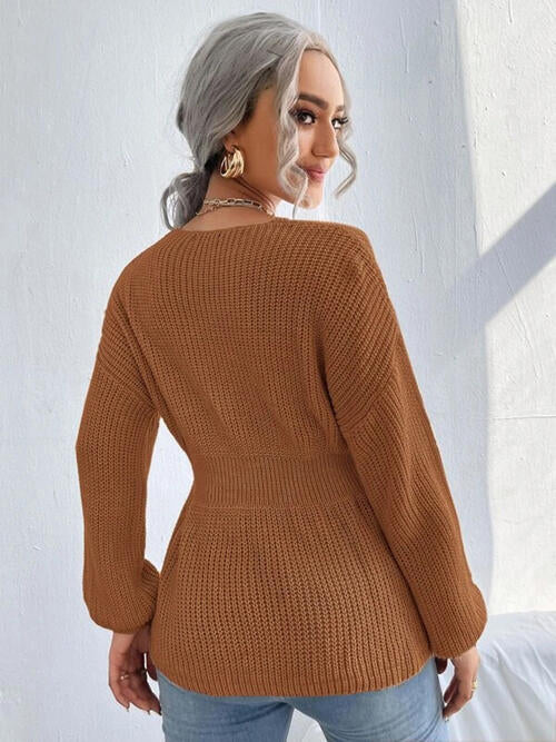 Haut en tricot à épaules tombantes crantées