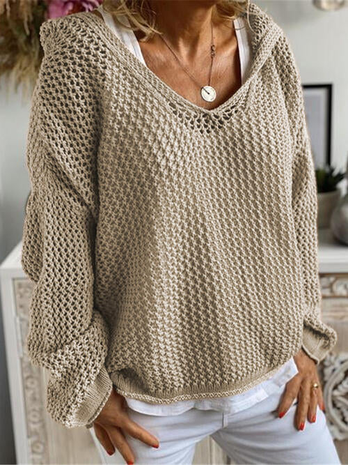 Pull à capuche ajouré à manches longues