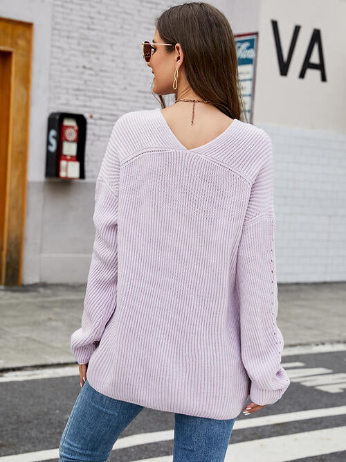 Pull à manches longues et épaules tombantes ajourées