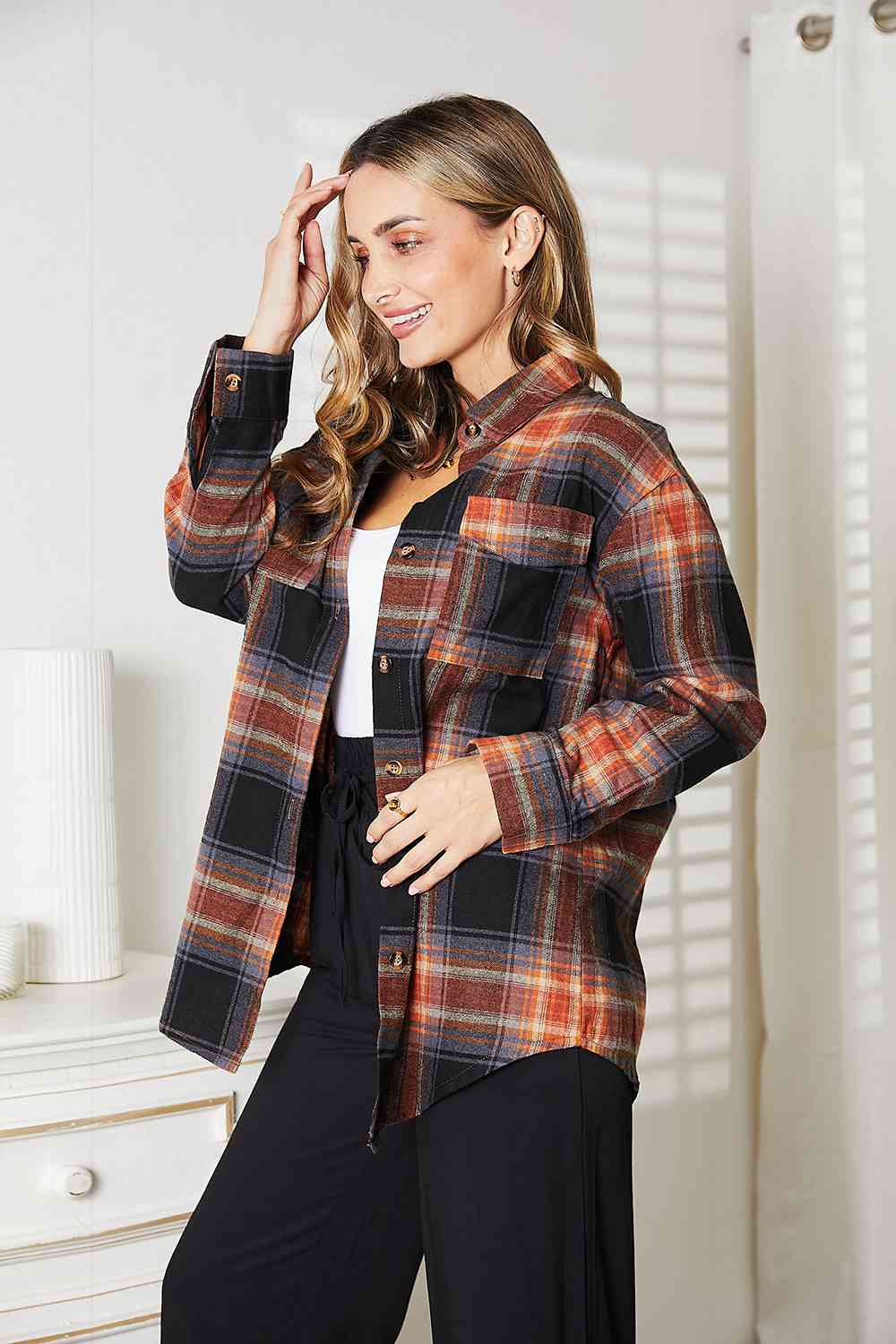 Chemise à carreaux à épaules tombantes Double Take