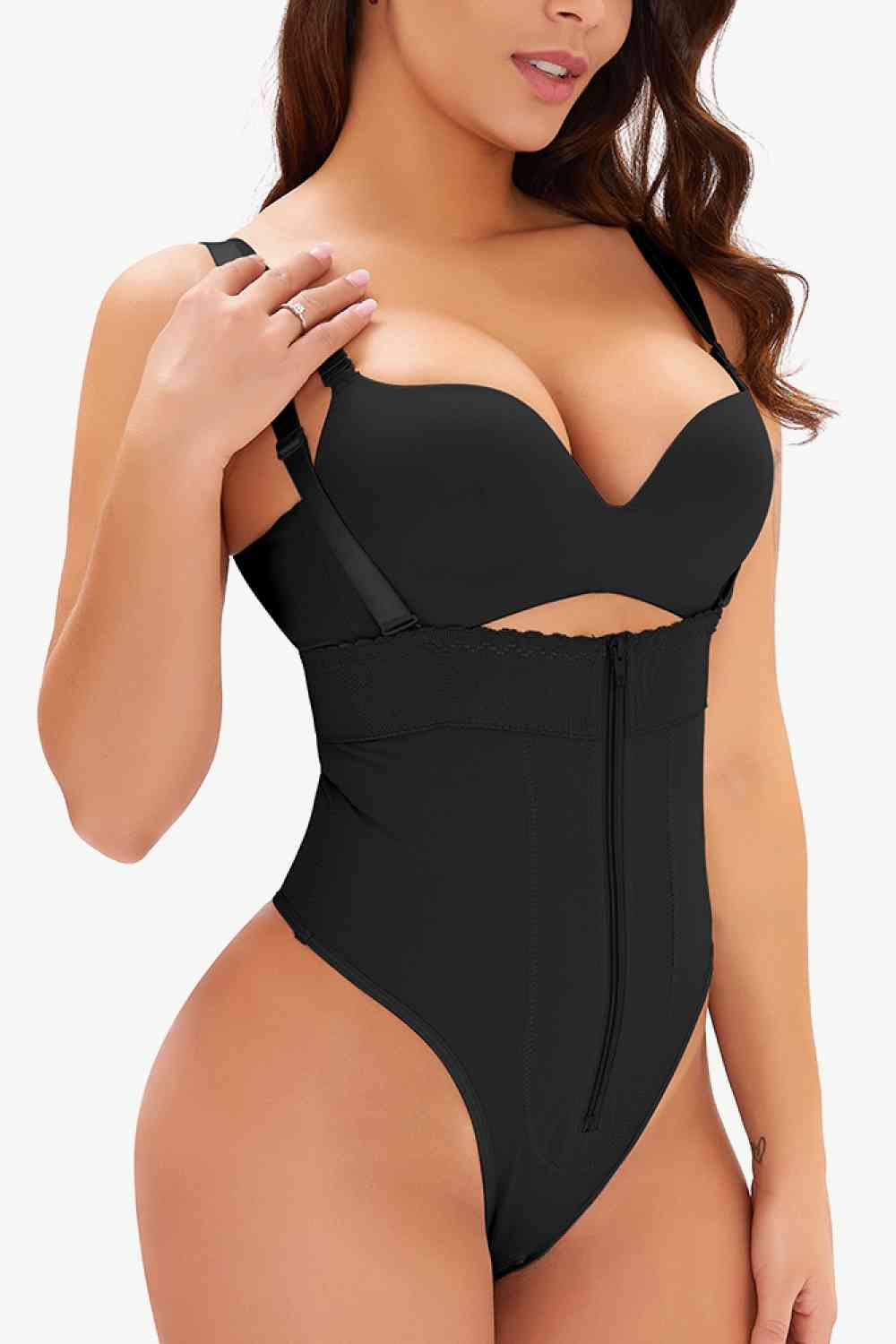 Body gainant à fermeture éclair et bretelles réglables, taille complète