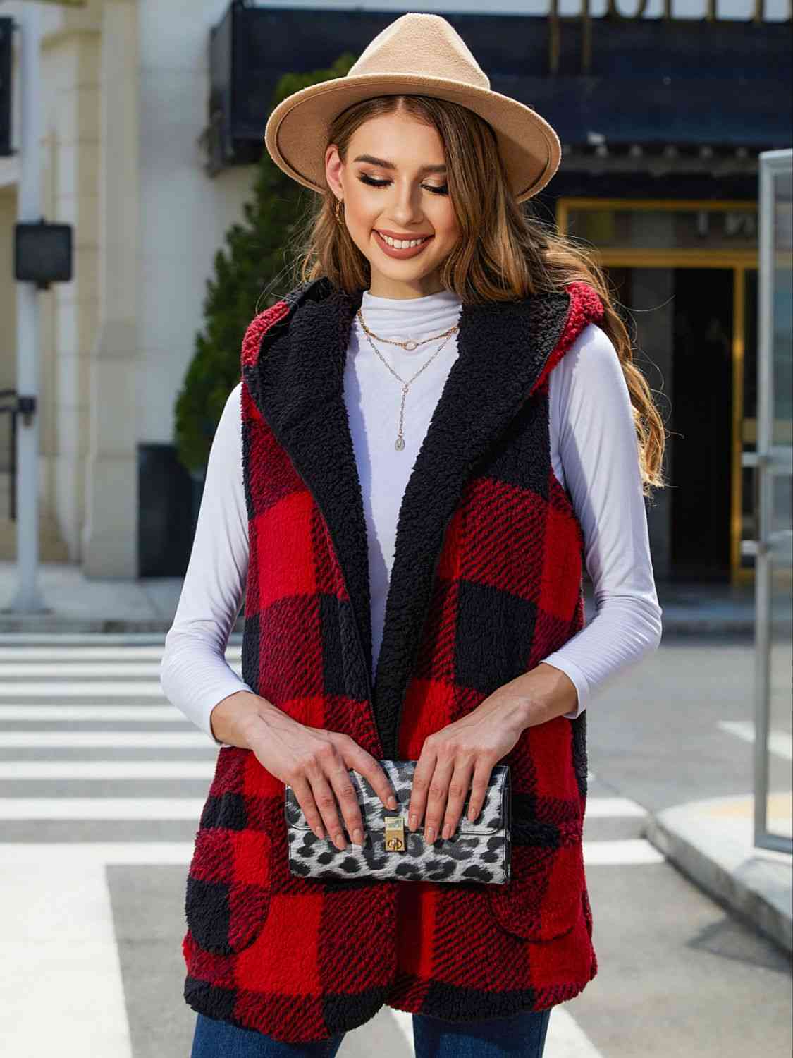 Gilet à capuche à carreaux