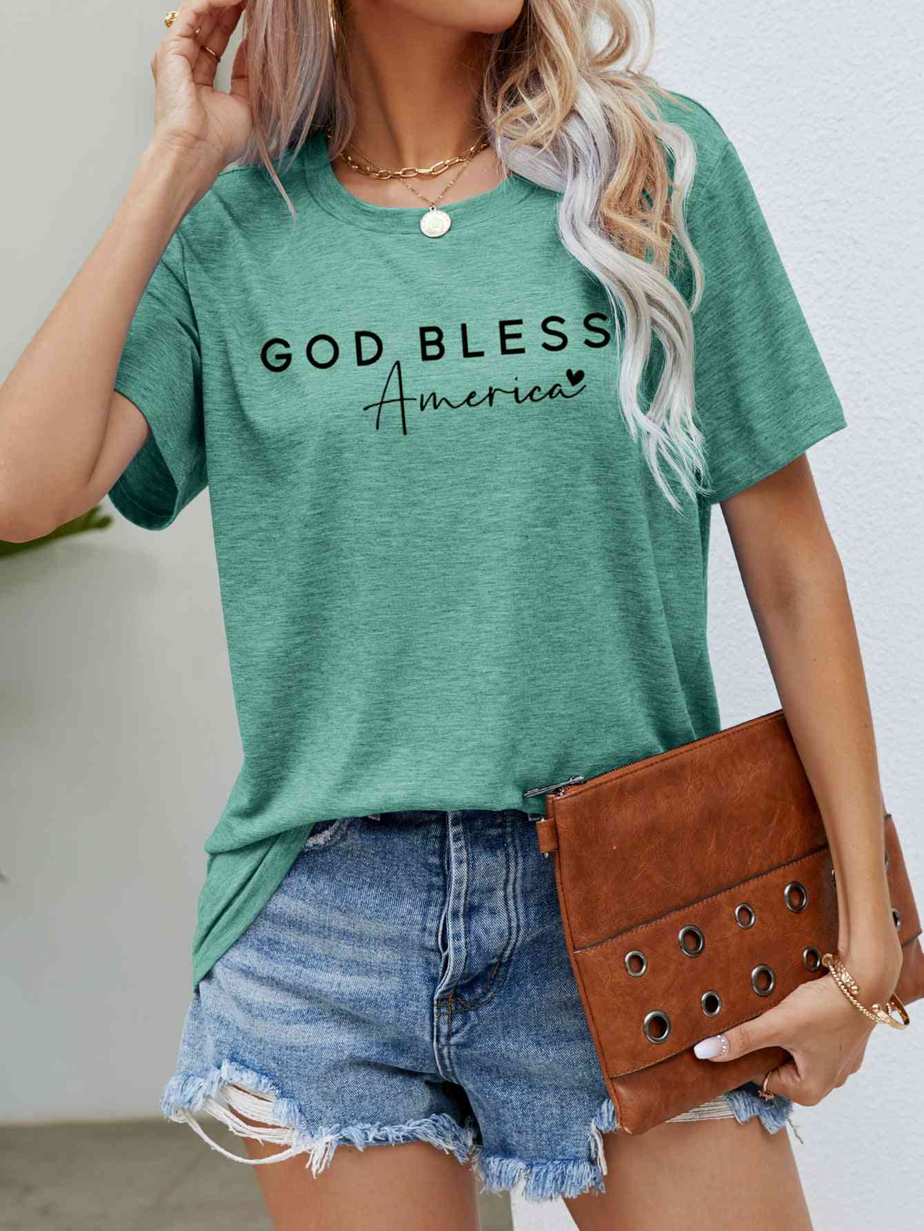 T-shirt à manches courtes avec imprimé « GOD BLESS AMERICA »