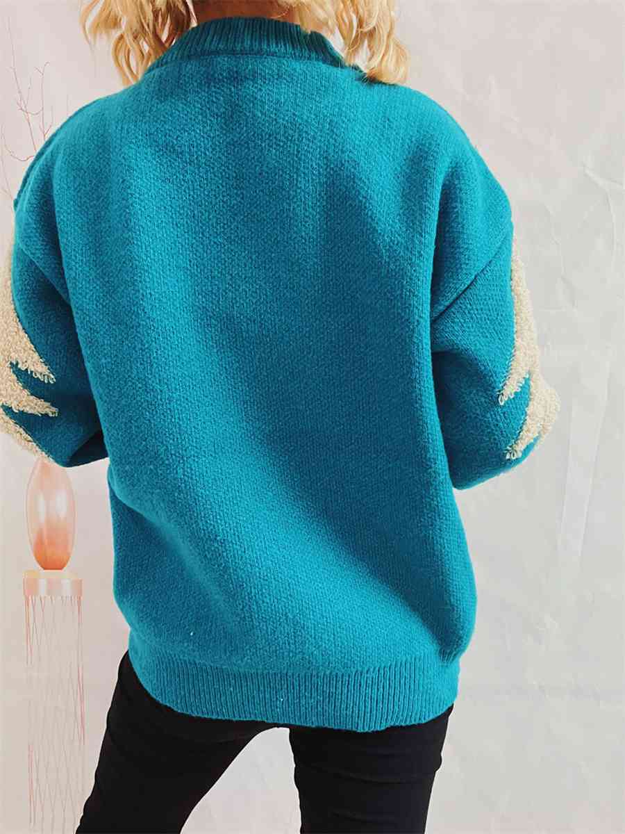 Pull col rond à paillettes motif sapin de Noël et renne