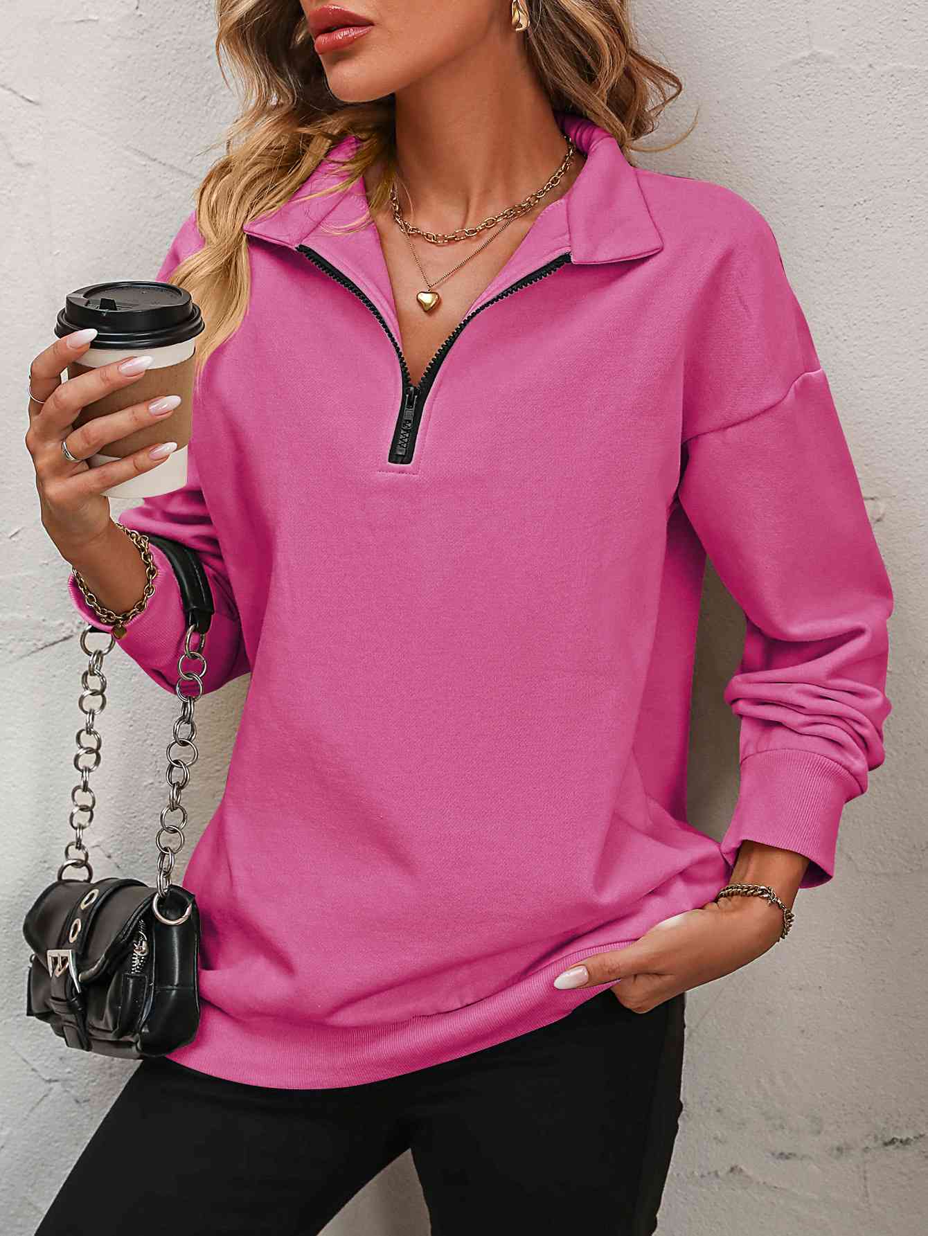 Sweat-shirt zippé à épaules tombantes