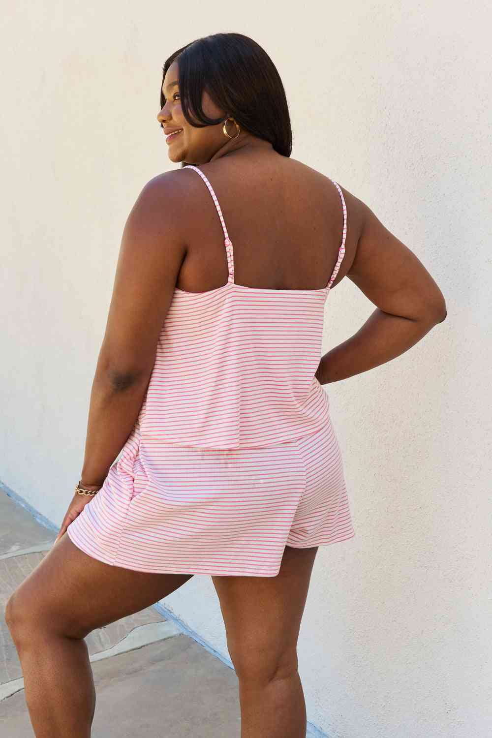 Combishort rayé double évasé Culture Code Let It Happen, taille complète, rose