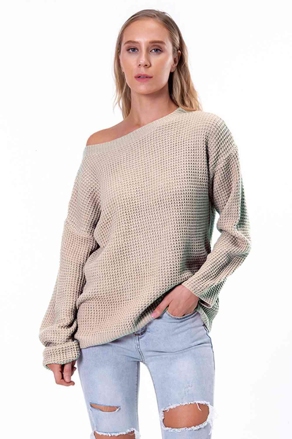 Pull à manches longues et col bateau à épaules tombantes