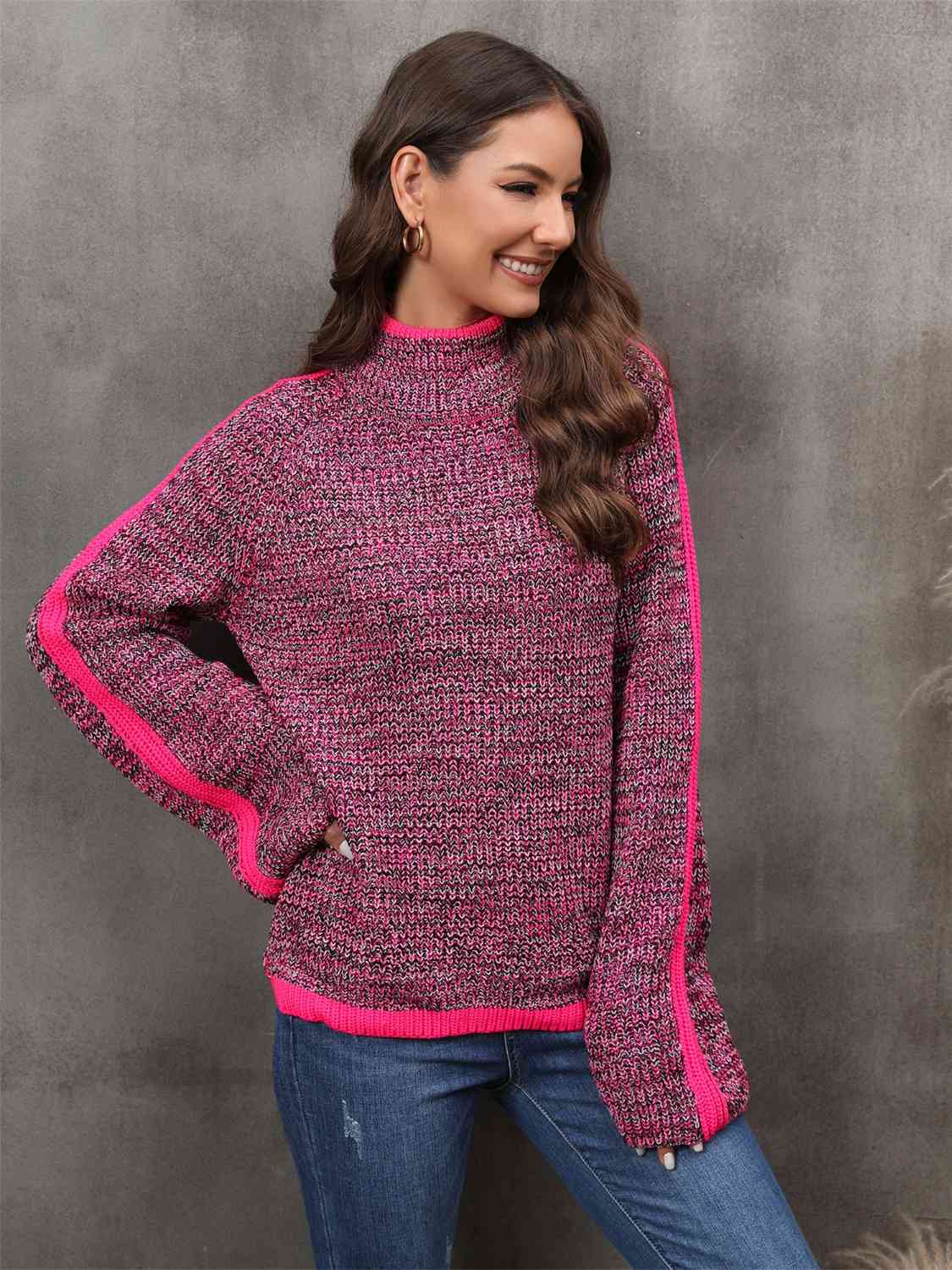 Pull chiné à col roulé et manches longues