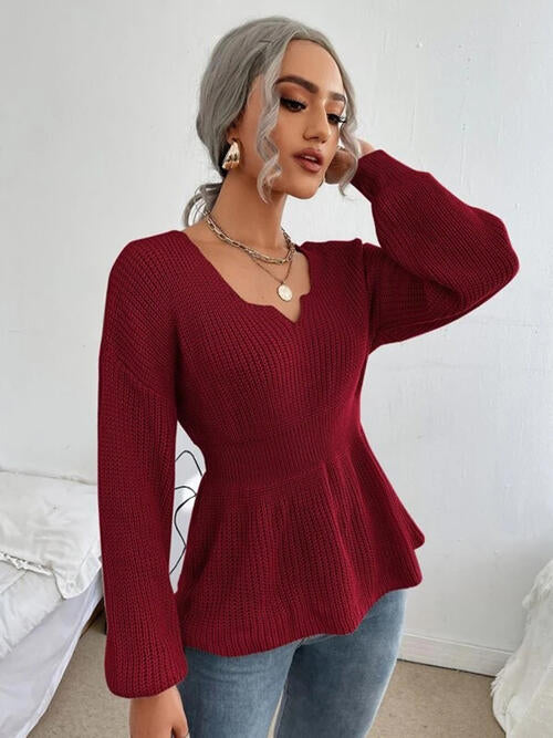 Haut en tricot à épaules tombantes crantées