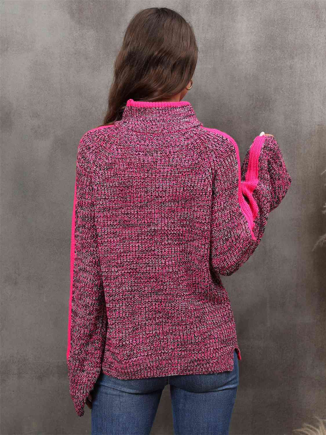 Pull chiné à col roulé et manches longues