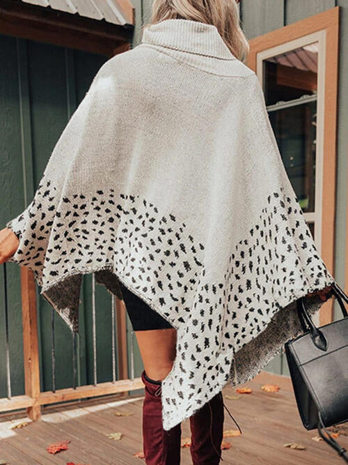Poncho à col roulé léopard