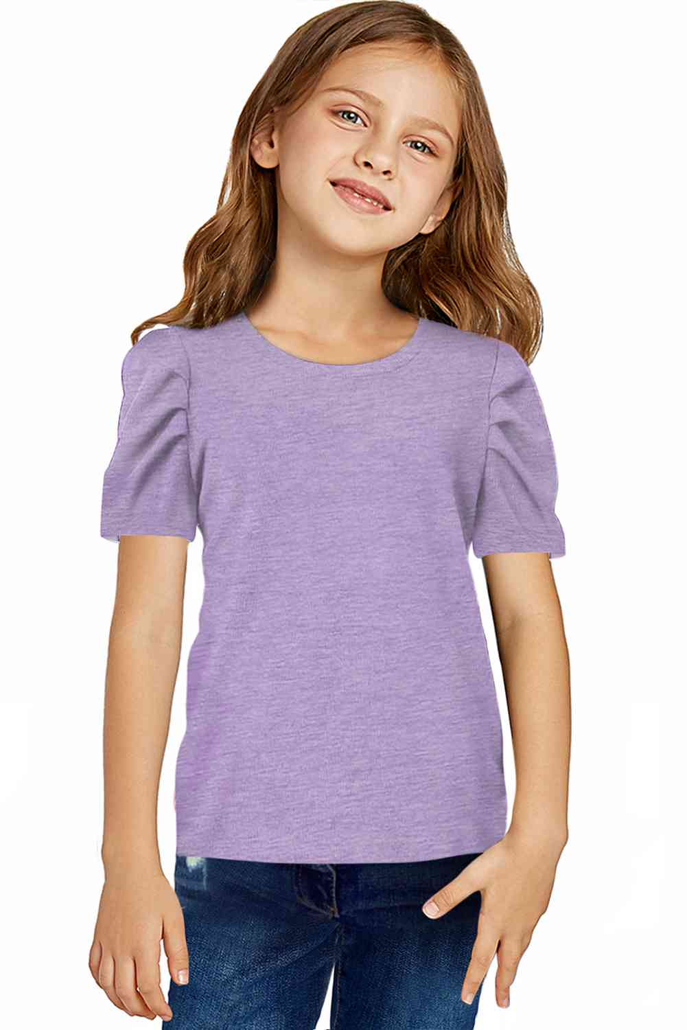 T-shirt à col rond et manches bouffantes