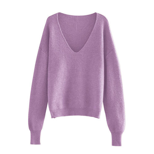 Pull à manches longues et col en V avec épaules tombantes
