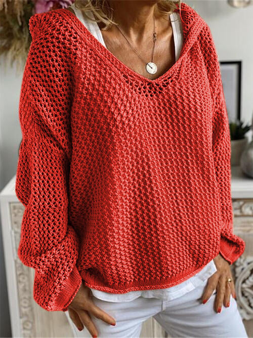 Pull à capuche ajouré à manches longues
