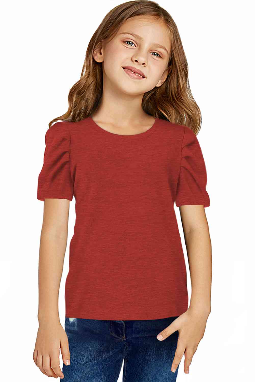 T-shirt à col rond et manches bouffantes