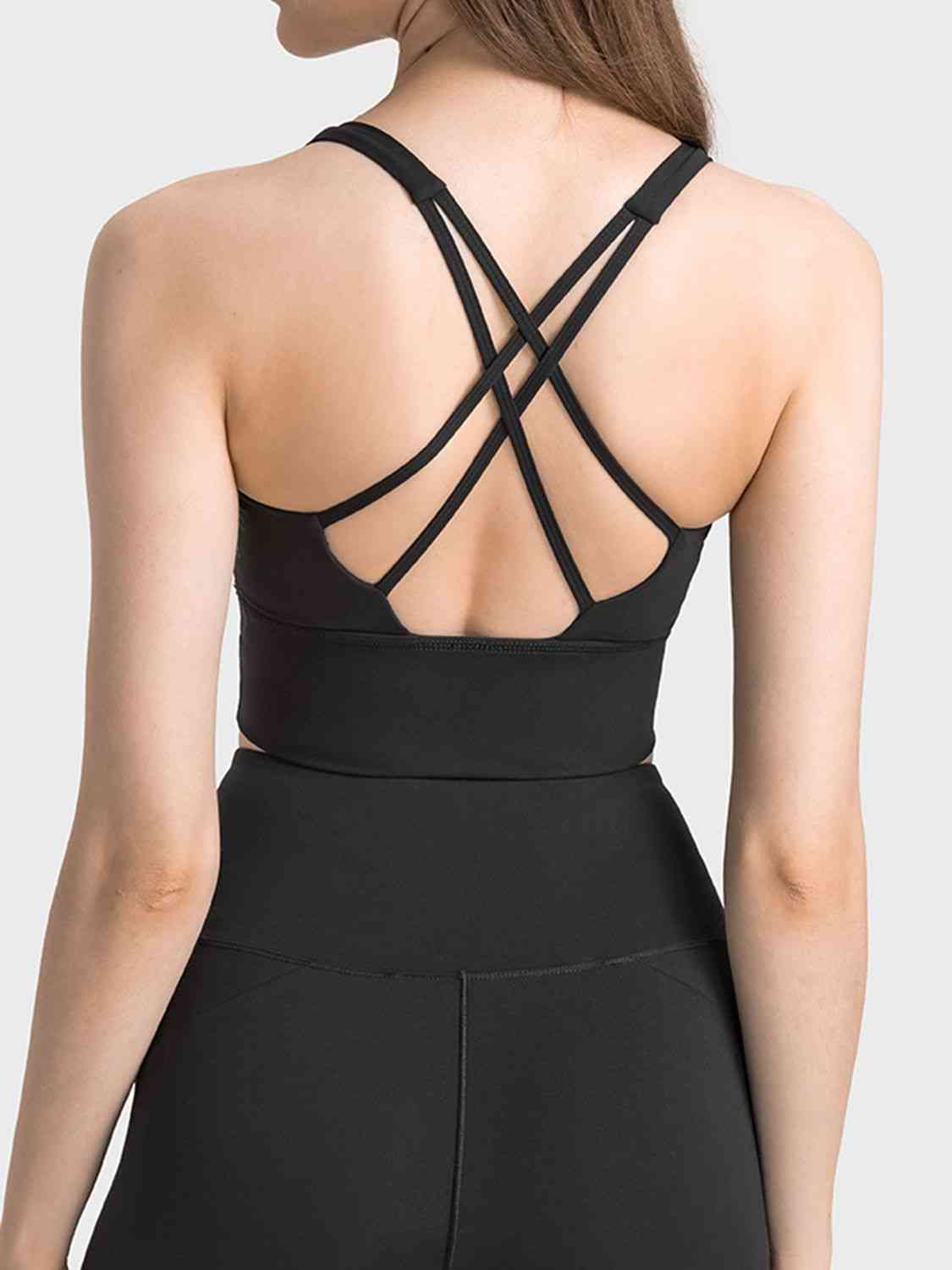 Soutien-gorge de sport à bretelles croisées et col rond