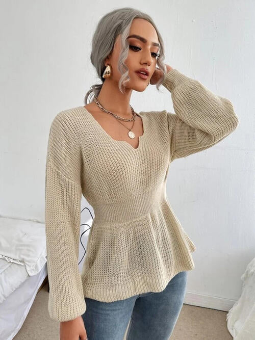 Haut en tricot à épaules tombantes crantées