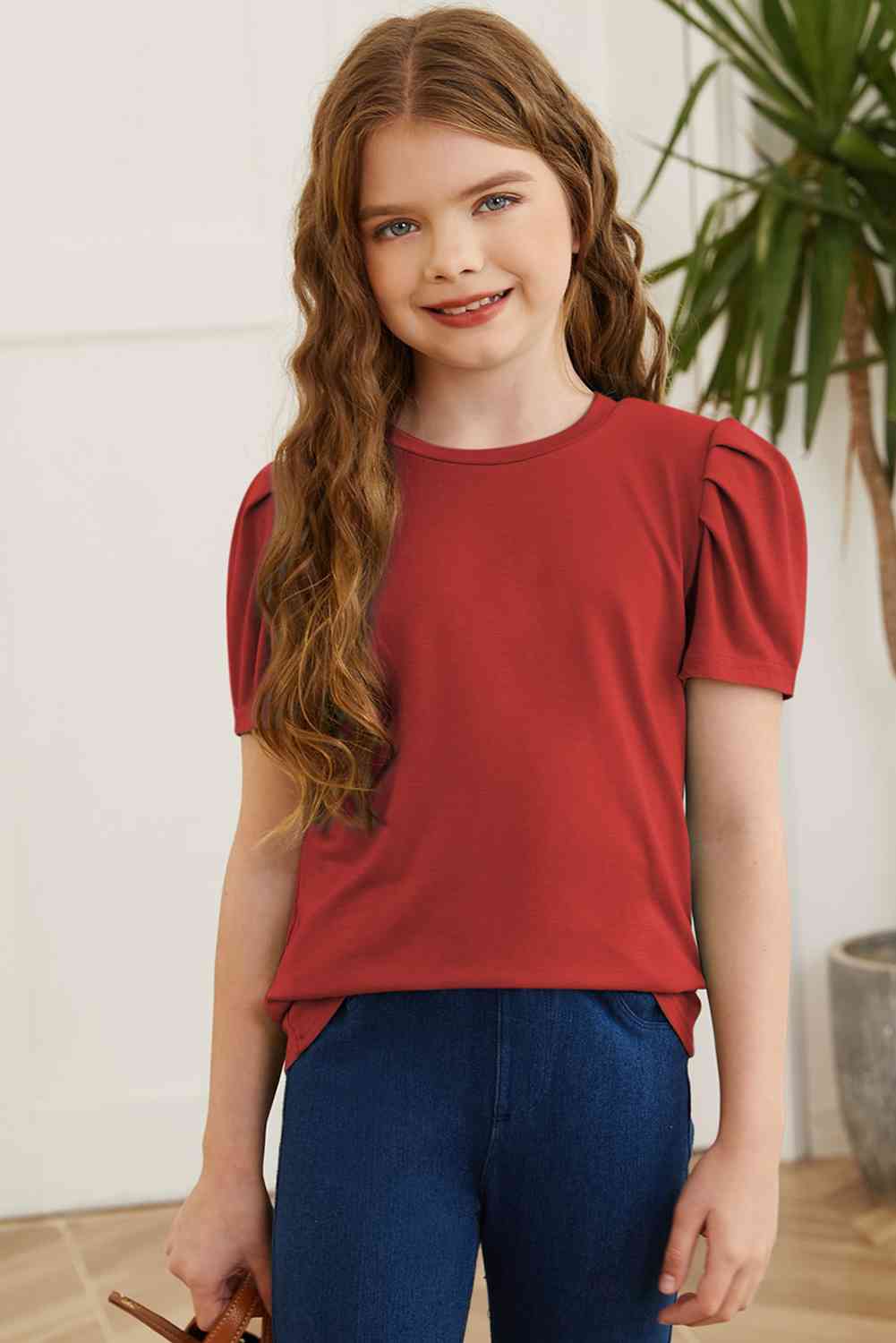 T-shirt à col rond et manches bouffantes