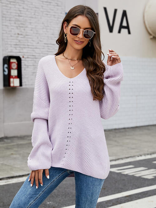 Pull à manches longues et épaules tombantes ajourées