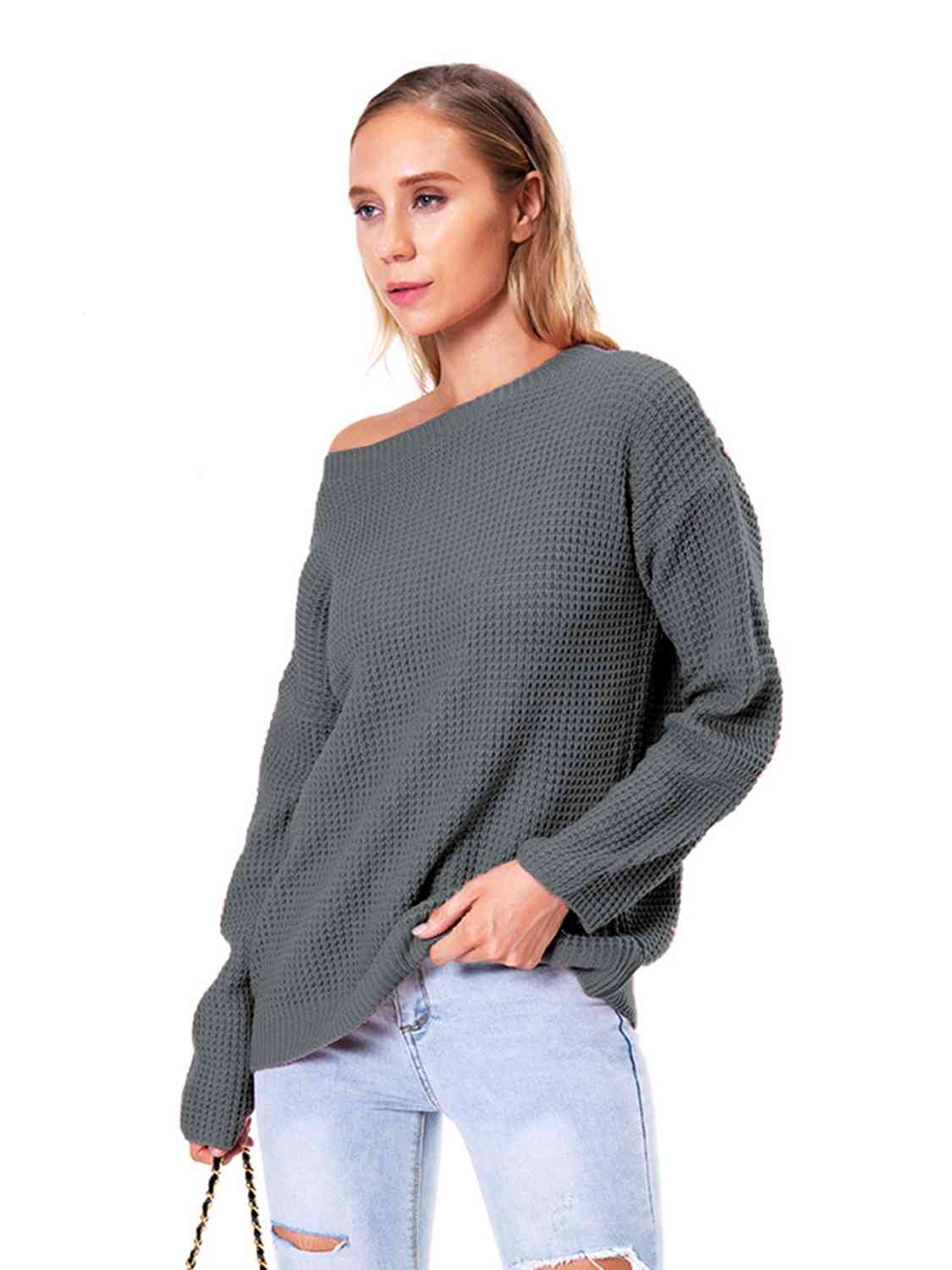 Pull à manches longues et col bateau à épaules tombantes