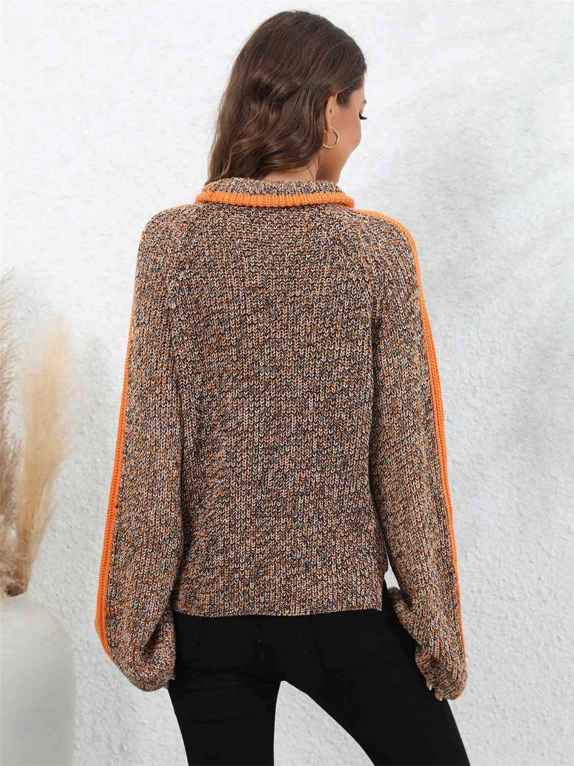Pull chiné à col roulé et manches longues