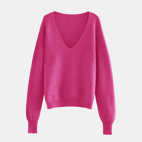 Pull à manches longues et col en V avec épaules tombantes
