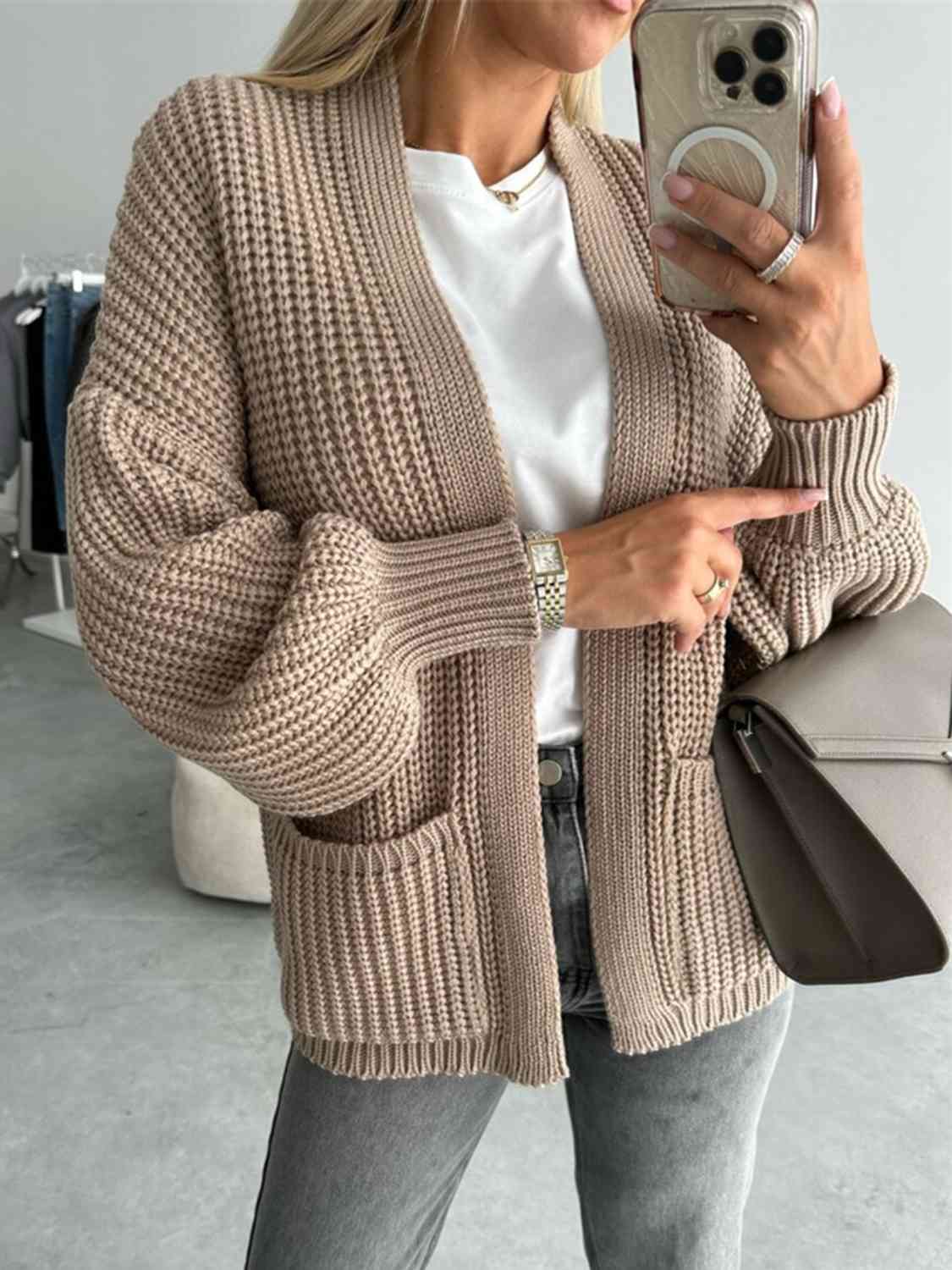 Cardigan ouvert sur le devant à épaules tombantes
