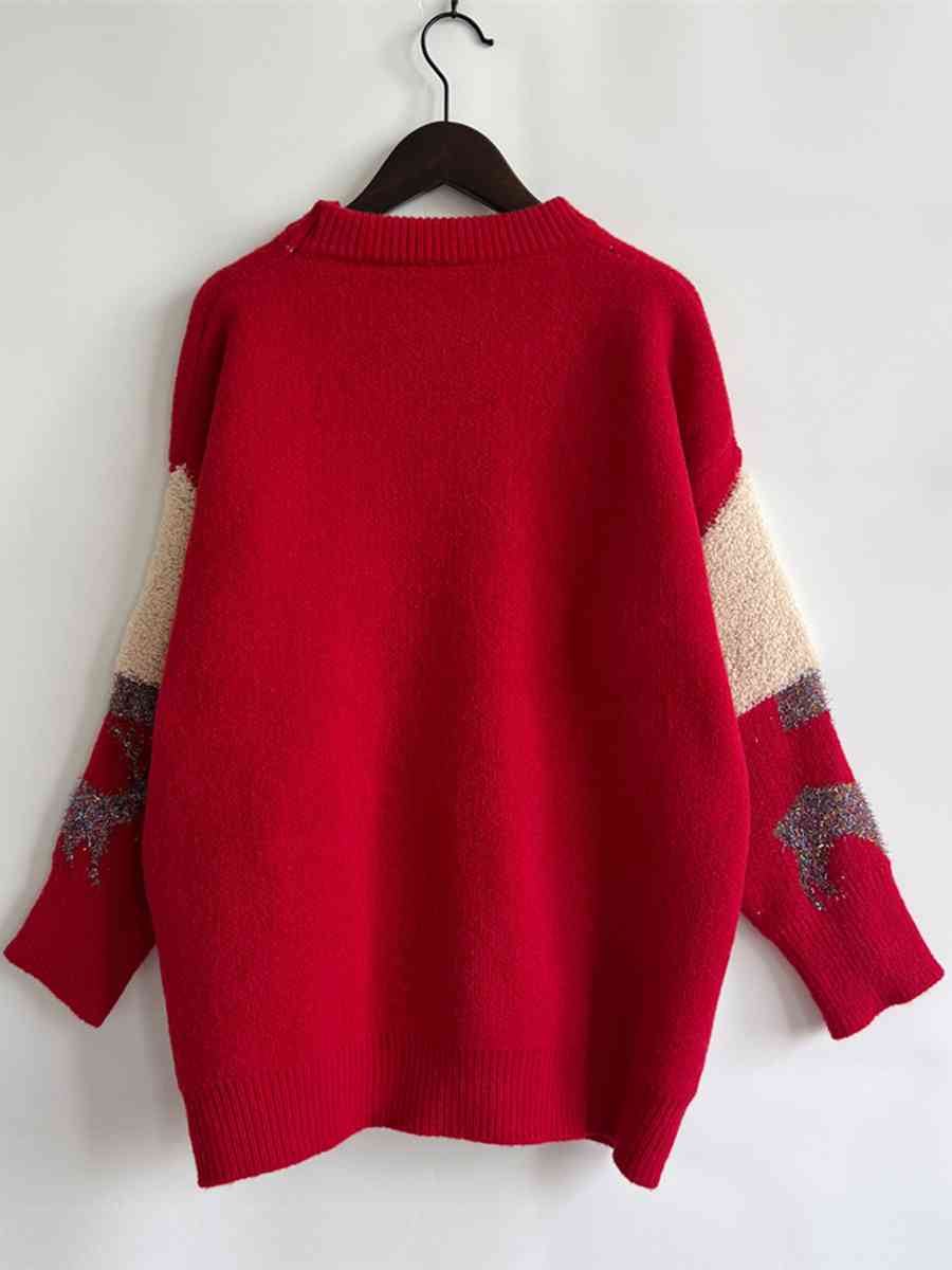 Pull col rond à paillettes motif sapin de Noël et renne