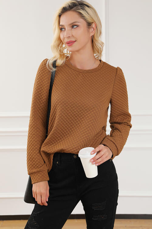Sweat-shirt texturé à col rond et manches longues