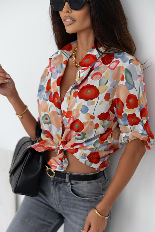 Chemise boutonnée à col fleuri