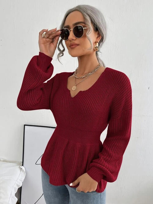 Haut en tricot à épaules tombantes crantées