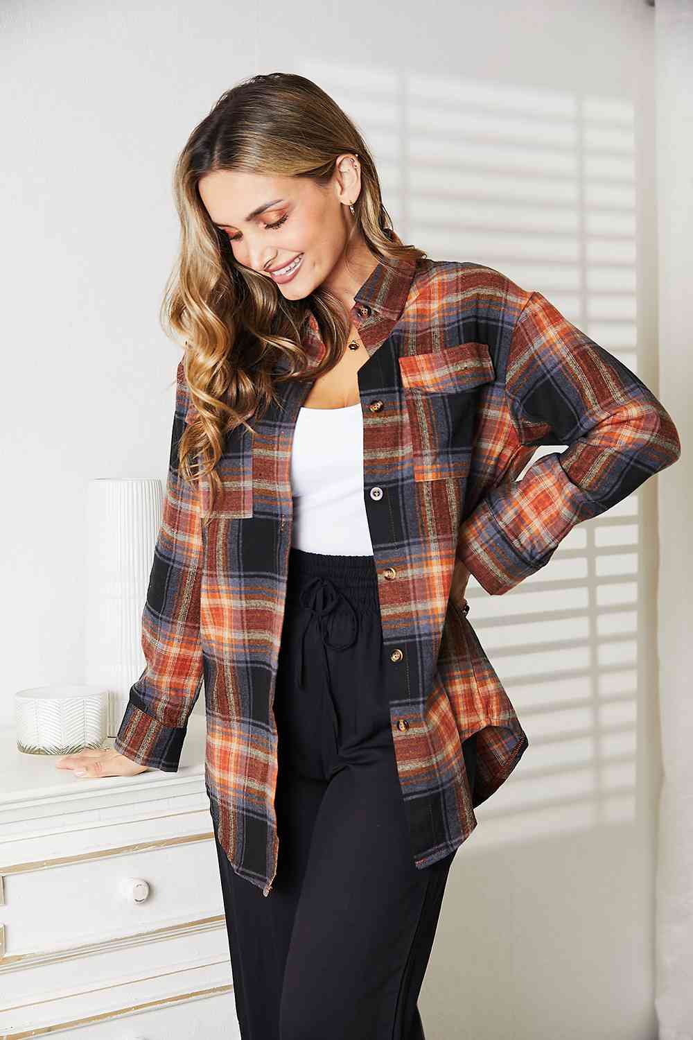 Chemise à carreaux à épaules tombantes Double Take