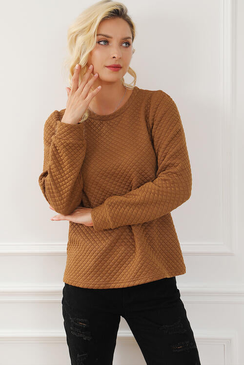 Sweat-shirt texturé à col rond et manches longues