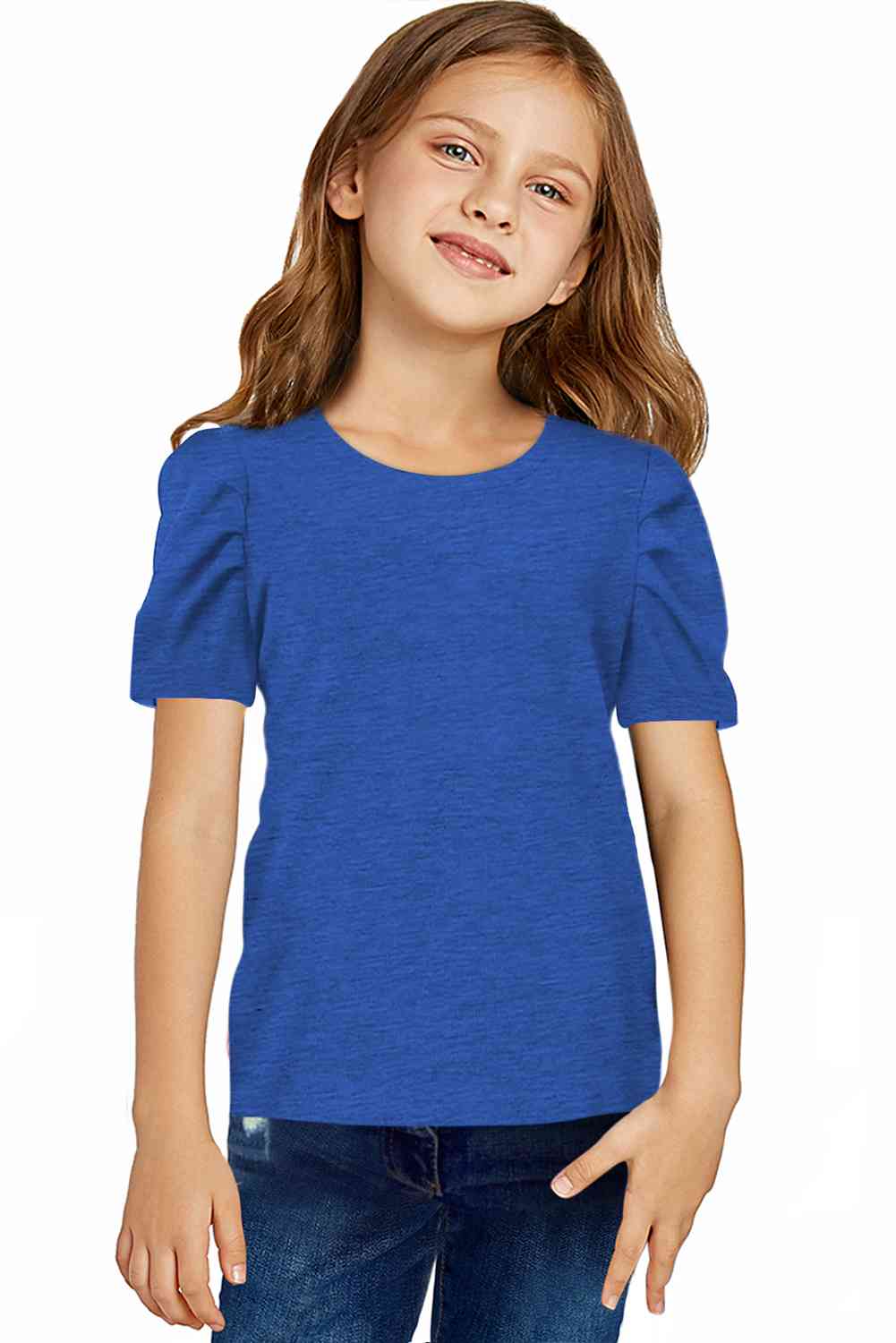 T-shirt à col rond et manches bouffantes