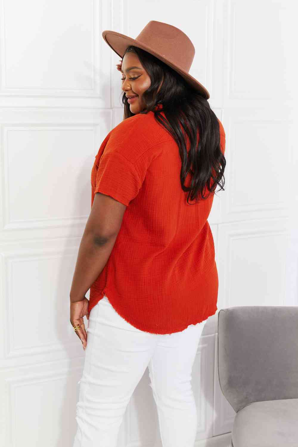 Chemise Zenana à manches courtes Summer Breeze en gaze cuivrée