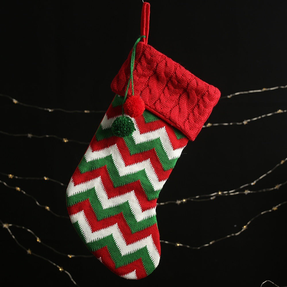 Knitted striped gift bag children's gift bag knitted non-woven fabric Christmas socks pendant