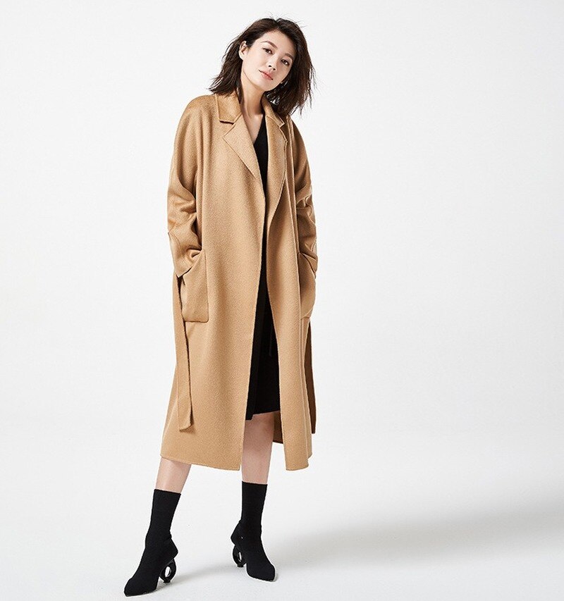 Autumn And Winter New Style Home Handmade Double-Sided Cloth Water Ripple Wool Coat Wool Cashmere Coat Women