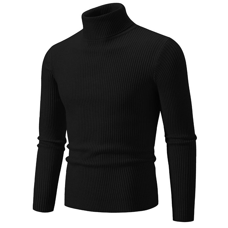 Retro Simple Solid Color Turtleneck Base Inner Wear Outer Wear Casual Men's Thin Slim Knit Sweater