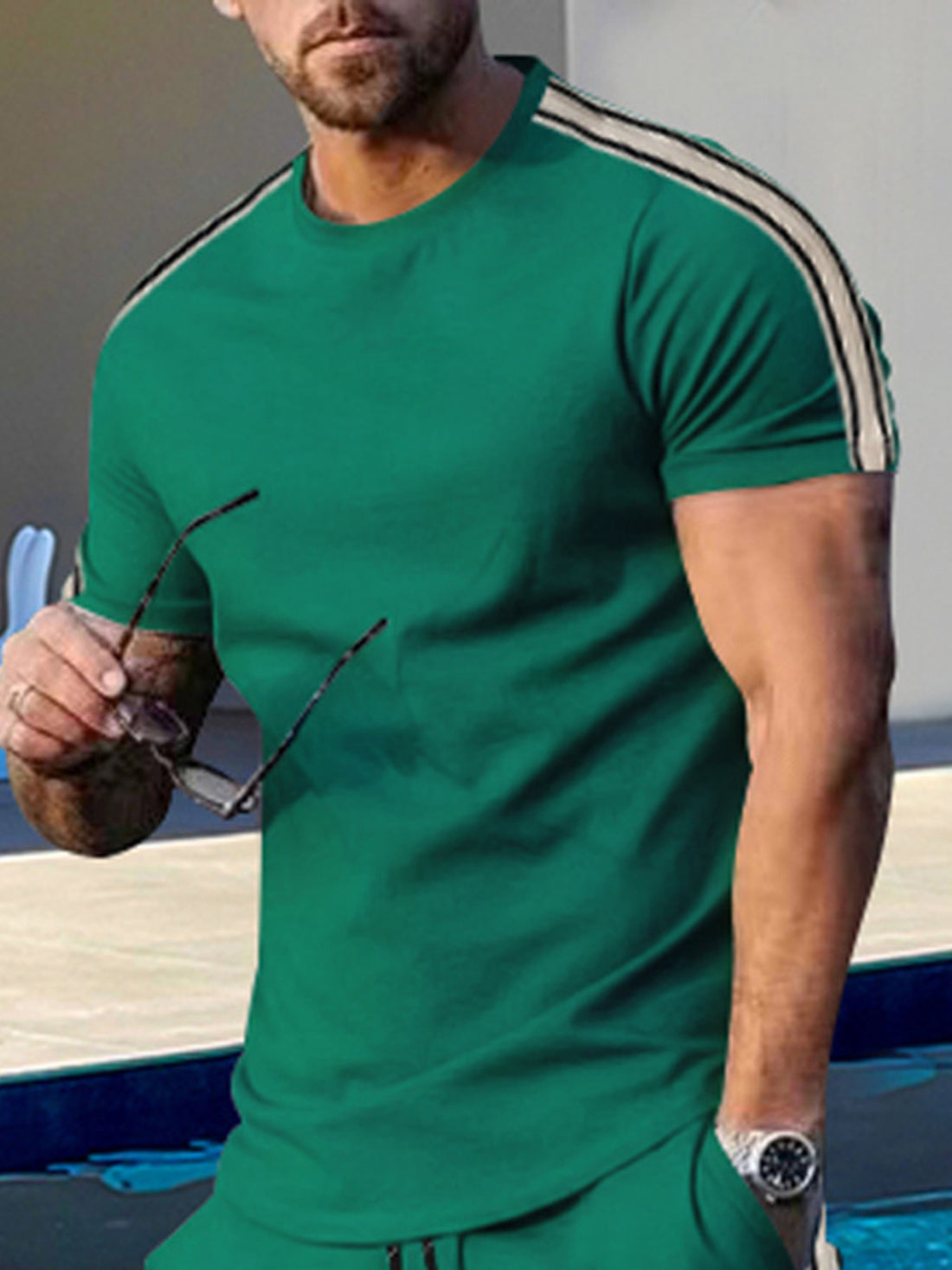 Striped Shoulder Casual T-Shirt